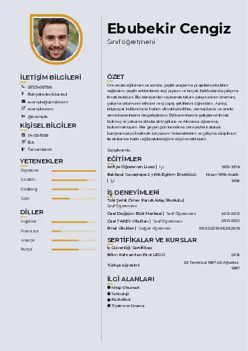 Sınıf Öğretmeni Cv Örnekleri cv indir